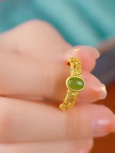 LL Fashion temperament Green crystal Opening Ring R5031
