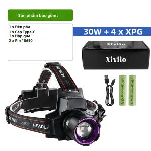 Đèn Pha LED 30W + 4XPG Màu Tím Có Thể Sạc Lại 999000000LM Đèn Làm Việc Ngoài Trời Có Thể Thu Phóng Bằng Kính Thiên Văn Để Câu Cá Săn Bắn Đi Bộ Đường Dài