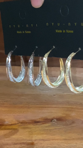 Anting Hoop Twisted Glitter Silver & Gold – Elegant Teardrop Texture Loop Earrings A404