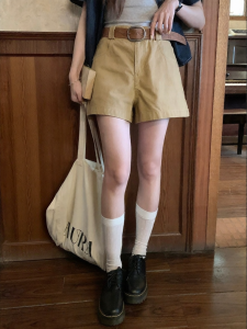 imimtuan | Quần Short Dáng A Phong Cách Hàn Quốc Cổ Điển Mùa Hè Đơn Giản Thắt Dây Cao