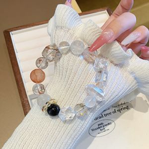 Thời trang tự nhiên pha lê vòng tay nữ mới tự nhiên màu đen vàng siêu bảy vuông đường pha lê vòng tay may mắn vận chuyển tóc pha lê vòng tay nữ cảm giác cao cấp pha lê vòng tay