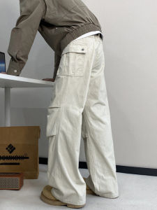 American Retro Pleated Multi-Pocket Work Pants Mens Trendy High Street CleanFit Handsome Flared Loose Casual Pants