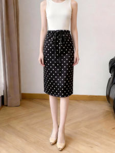 MANMI | Polka Dot High Waist Midi Skirt with Belt