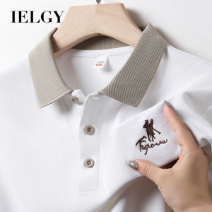 IELGY Business Casual Non-iron Embroidered Mens Polo Shirt Short-sleeve Top