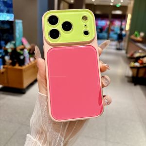 Summer Dopaamine Color Block Acrylic Back Panel Phone Case For iPhone 17 16 15 14 Pro Max New Popular Leather Frame Cover