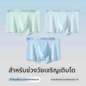 MiiOW | กางเกงบ็อกเซอร์ชายผ้าไหมน้ำแข็ง Ice Silk เอวกลาง กางเกงบ็อกเซอร์ชายเอวต่ำ ผ้าไนลอน กางเกงบ็อกเซอร์เด็ก วัยรุ่น ฤดูร้อน ป้องกันแบคทีเรีย