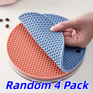 4 Round Kitchen Trivets Reusable Heatproof Mat for Table Protection Under Hot Cookware & Dishes