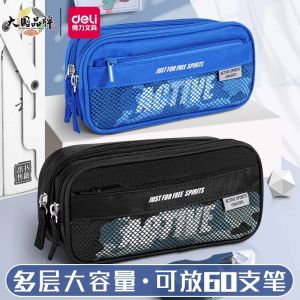 Túi Đựng Bút Chì Vải Canvas Deli Dành Cho Nam Học Sinh Tiểu Học Trung Học Cơ Sở Trung Học Phổ Thông Nhiều Lớp Nhiều Chức Năng Hình Pikachu