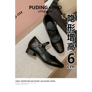 Leather Version~ Shorter Womens Increased Height Thick Heel Shoes Spring New Style Versatile Mary Jane Shoes Personality