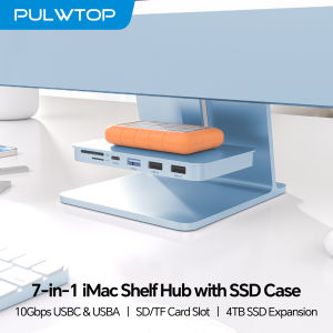 PULWTOP iMac USB C Hub with M.2 NVMe SSD Enclosure USB A/C 10Gbps SD/TF for iMac 24 inch M1/M3/M4 or Studio Display 27 inch
