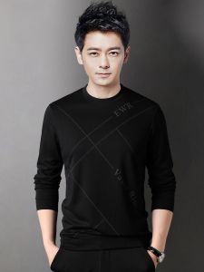ROMON | Loose Fit Mens Hoodie Long Sleeve Round Neck Printed Casual T-Shirt Fashionable Urban Style Comfortable Breathable Autumn Wear