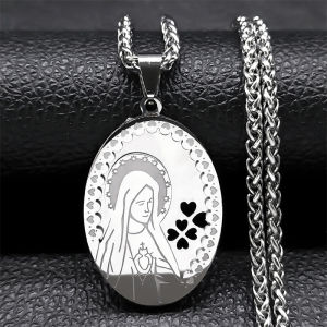 Double Layer Stainless Steel Virgin Mary Medal Pendant Necklace Women/Men Gold Color Long Chain Necklaces Jewelry collier N7406