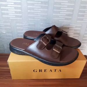MOZZA BROWN |ManNeedMe x GREATA| Sandal Pria Casual Sendal Slip On Kulit (KULIT ASLI)