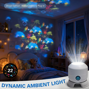 LED Ocean Projection Lights 360° Rotating Dynamic Projecting USB Powered Ambient Light for Bedroom Birthday Christmas Decor Gift