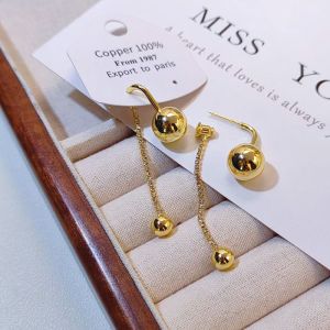 Fashionable Tassel Earrings Womens Silver Needle Ball Design Unique Style Stud Earrings Geometric Pattern Mixed Material