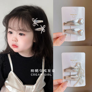 Korean Style Pearl BB Clip Children's Silver Sparkling Baby Hair Accessories Princess Crown Side Bangs Hairpins Girls Decorations