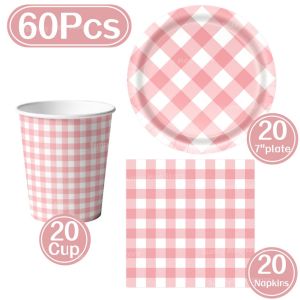 Hasbro | 60Pcs Pink Blue Red Green Checkered Themed Disposable Tableware Set for Picnic Birthday Party Baby Shower Wedding Party Supplies