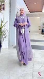 Gamis Brokat Wanita Kondangan Zahrany Dres Crinkle Airflow Mix Tile Import M L XL XXL Dress Panjang Jumbo Kekinian Baju Muslim Remaja Perempuan Viral Terbaru