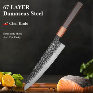 8-inch Japanese Hand Forged Chef Knife 67 Layer Damascus Steel Professional Kitchen Knives Sharp Slicing Cleaver Cooking Tools