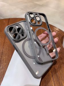 Titanium Grey Magnetic Charge Compatible  15Promax Phone Case 2023 New 16Pro Lens Film Simple 14Pro Transparent Silicone 17pm Niche High End Soft Edge Hard Shell