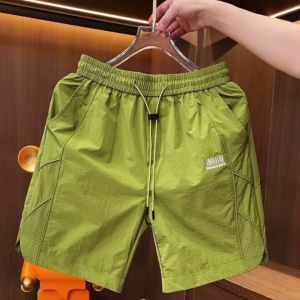 Summer New Fashion Quick Dry Casual Mens Shorts Breathable Ice Silk Five-Quarter Loose Fit Laser Drill Pants Straight Leg