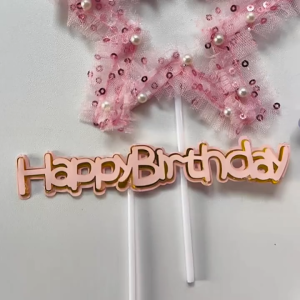 Topper Kue Happy Birthday Pearl / Mutiara Bintang Warna Biru dan Pink Hiasan Cake Ulang Tahun Anak