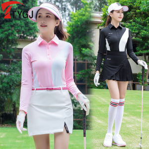 ผู้หญิงกางเกงเล่นกอล์ฟกีฬาแขนยาวเสื้อยืดสุภาพสตรีSlimเสื้อฤดูใบไม้ร่วงฤดูใบไม้ผลิPatchwork Quick-Drying Breathable Tops