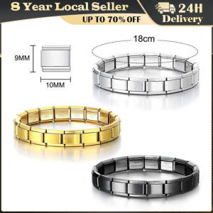 Trendy Square Italy Stainless Steel Bracelets for Women Men HipHop Metal Italian Modules Stretchable Gift Birthday Party Jewelry Elastic Italian Starter Charm Bracelet Jewelry Handmade Stainless Steel Bracelet Fashion Modular Links Men Bangle Summer Men