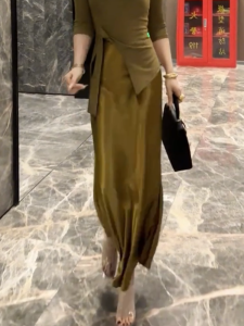 MANMI | Luxurious Satin Long Skirt With Drape
