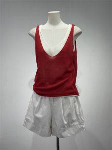 Retro Red Knitted Ice Silk Tube Top Womens Summer Design Sense Niche Outerwear Short Shorts Sleeveless Tubing Vest