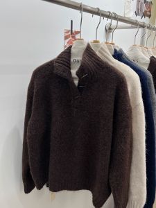 Korean Style Loose Fit Thickened Knitted Sweater Womens Autumn Winter New Fashion Stand Collar Lazy Style Comfortable Top