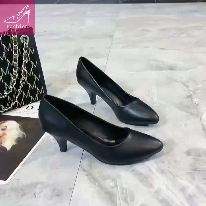 CF] Women Pointed Toe with Heels Korean Black School Office Work