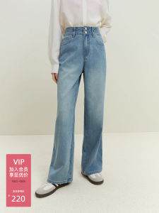 High Waist Loose Wide Leg Retro Straight Denim Jeans Womens Summer Cool Feeling Light Color Jeans Casual Cotton Blend