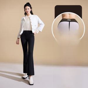 Miiow | Cat Lady High Waist Flared Pants Womens Autumn Winter Thickened Fleece Slimming Black Pants Casual Wide Leg Trousers