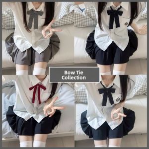 Pure Color Small Long Handle Bow Tie for Girls Japanese School Style Graduation Academic Gown Accessories