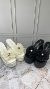 Sandal Wedges Ribbon Highsole Diamond & Pearl Korea Shoes WG8050