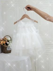 Fashion Baptism Party Baby Girl Dress Toddler Bow 1st Birthday Prom Princess Dresses Girls Tulle Bridesmaid Wedding Prom Costume