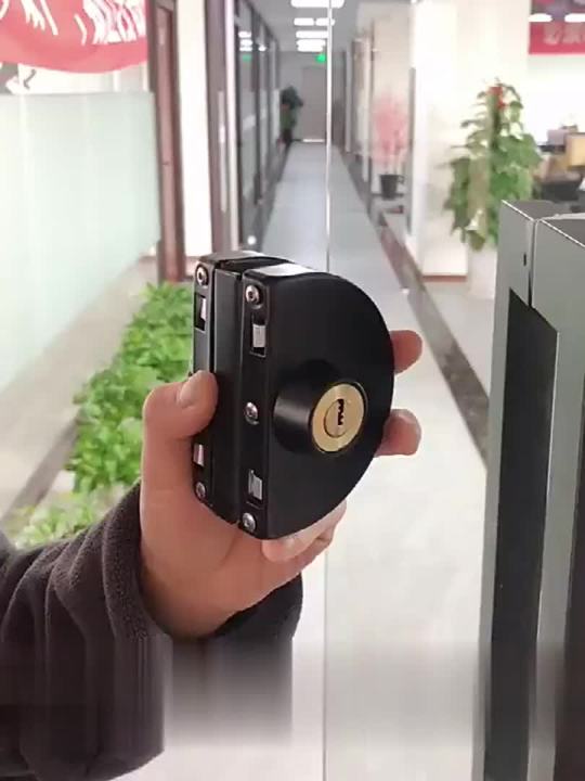 Glass Door Lock Fits on 10 mm -12 mm Glass Door Anti-Theft Security Lock Double Swing Hinged Frameless Push Sliding Gate Lock with 3 Keys (Black)