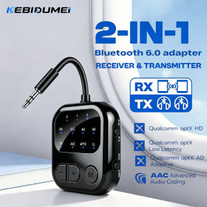 Kebidumei | KEBIDUMEI Bluetooth 6.0 Audio Reciever Transmitter 3.5mm AUX HIFI Music Dual Stream Wireless Adapter With Mic for TV Car Flight