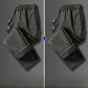 ROMON | Romon Mens Fleece Lined Loose Fit Casual Thick Winter Pants Striped Workwear Trousers Autumn Winter Fashion Brand Youthful Style