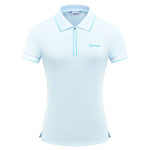 Womens Golf Shirt Short Sleeve Zipper Collar Breathable Comfortable British Style Golf Ball Clothing White T-Shirt Top