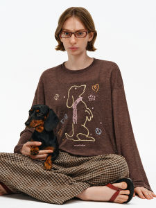 PCLP Colorful Pencil Dog Long Sleeve Cover up Loose Fit round Neck Womens T-Shirt Breathable Fashionable Autumn Top