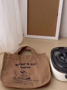 Snoopy Cute Cartoon Canvas Tote Bag Multifunctional Large Capacity Portable Lunch Bag