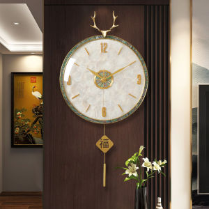Modern Minimalist Chinese Style Shell Wall Clock Quartz Movement Luxury Brass Silent Clock for Living Room Home Decor