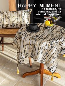 ZHIXIAO | Chinese Style Deluxe and Upscale Tablecloth for Small Round Table Black and Gold