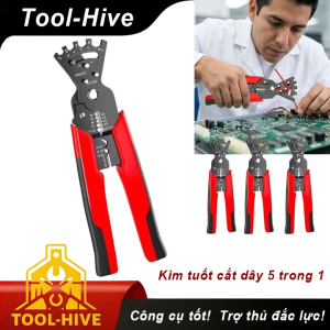 Kìm tuốt dây điện 5 trong 1 chuyên dụng thợ điện đa năng cắt dây bấm cos đầu nối cáp tiện lợi bền chắc