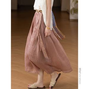 XIAOER | Moroccan Embroidered Heavy-duty 100 Hemp Flax Slimming Skirt