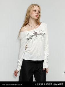 เสื้อยืดแขนยาวผ้าโพลีเอสเตอร์ผสมคอตตอนลายพิมพ์สไตล์ย้อนยุคสองหน้าสวมใส่สบายสำหรับฤดูร้อน