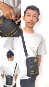 Tas Selempang Bahu Pria PEGE Dosei Slempang Simpel Kasual Warna Hitam Kombinasi Kuning - PG 8986