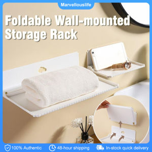 Folding Wall Mounted Shelf: Saving Space with Foldable Storage Rack & Punch-Free Phone Holder